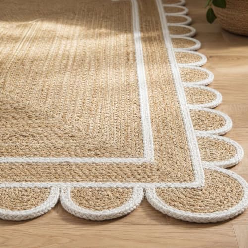 Scalloped Natural Jute Area Rug 12x15 Ft (Off White / 12' x 15' (Rectangular))
