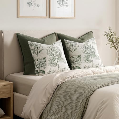 Set of 2 Decorative Floral Pillow Covers 18x18 Inch Dark Green (18" x 18" (Pack of 2) / Dark Green)