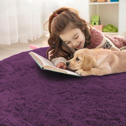 Dark Purple Round Rugs for Bedroom (5 Ft Round / Dark Purple)