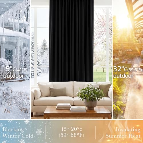 Black Blackout Living Room Curtains 84 inches Long (Black / 42"W x 84"L (Pack of 2))