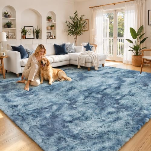 6x9 Shag Area Rug for Living Room (Dark Blue Tie-dyed / 6' x 9' (Rectangular))