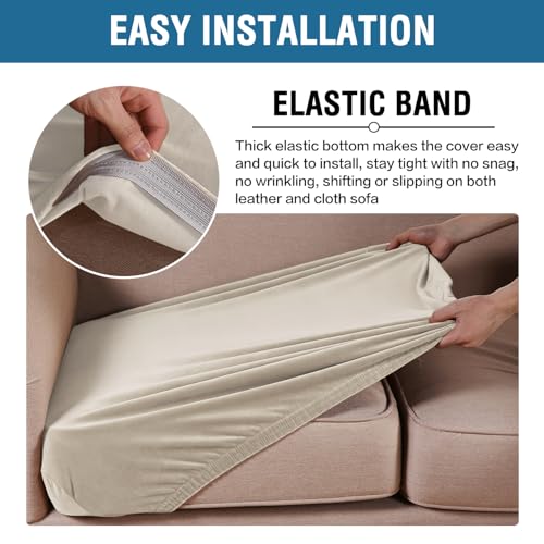 Velvet Stretch Couch Cushion Cover Plush Cushion Slipcover for Chair Loveseat Sofa Cushion Furniture Protector Seat Cushion Sofa Cover (Ivory / 3 Cushion XL Sofa)