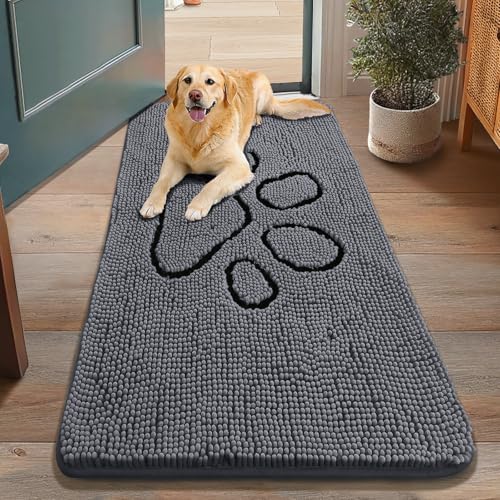 Dog Door Mat for Muddy Paws (48"X30" / Dark Grey and Black)