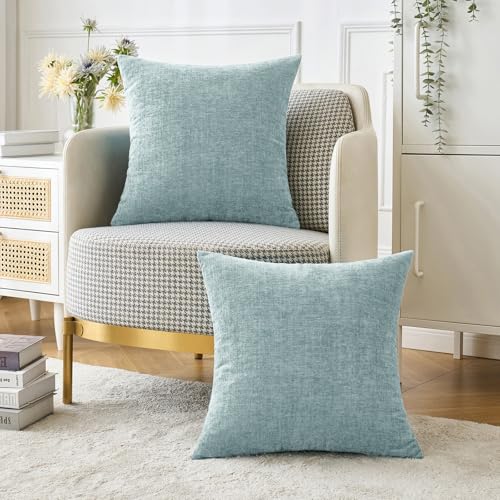 Soft Chenille Throw Pillow Covers Light Blue 18x18 Inch Pack of 2 (18" x 18" (Pack of 2) / Light Blue)
