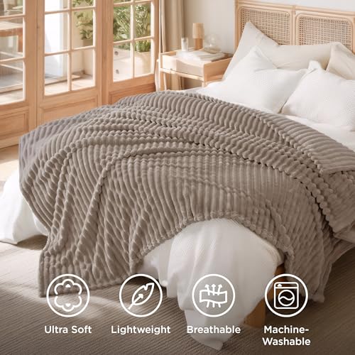 Soft Queen Size Blanket for Bed Light Brown 90"x90" (Light Brown / Queen)