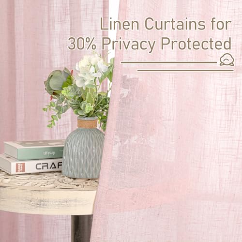 36 Inch Length Linen Semi Sheer Curtains for Small Windows 2 Panels (Pink / 34"W x 36"L (Pack of 2))