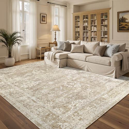 Washable 6x9 Area Rugs for Living Room (Beige/Brown / 6' x 9' (Rectangular))