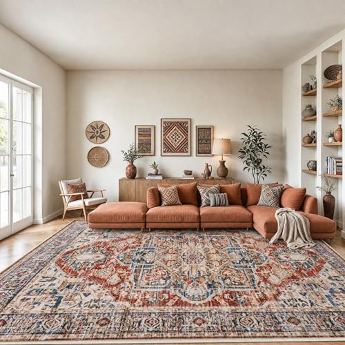 Amada Large 8x10 Washable Area Rug for Living Room (8' x 10' (Rectangular) / Red)