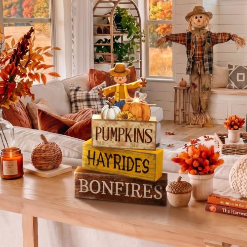 4 Pcs Fall Scarecrow Table Decoration for Home Wooden Stack Decor (Scarecrow)