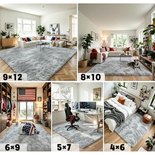 8x10 Area Rugs for Living Room (Light Grey Tie-dyed / 8' x 10' (Rectangular))