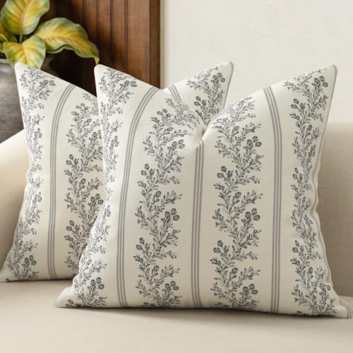 Vintage Throw Pillow Covers 18x18 Set of 2 (Soft Ash / 18" x 18" (Pack of 2))