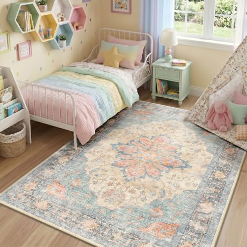 Washable Area Rug (Blue/Orange/Red / 6' x 9' (Rectangular))