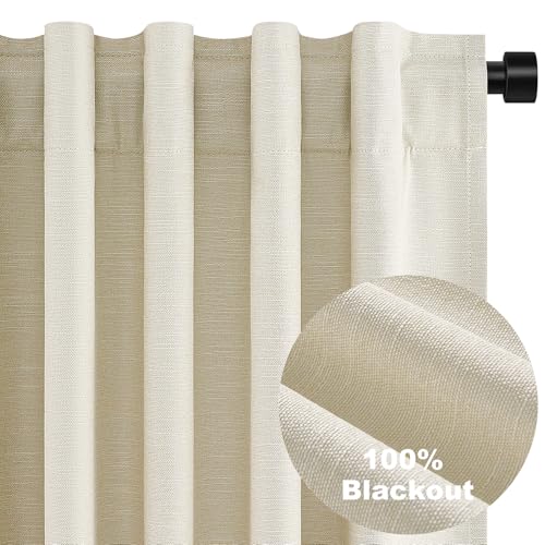 86 Inches Long Cream Colored Custom Blackout Linen Curtains Ivory Cream Pinch Pleated Noise Cancelling Curtains with Pin Hooks for Traverse Burlap Viral Drapes 2 Panels for Living Room Bedroom (Cream / 52"W x 86"L (Pack of 2))