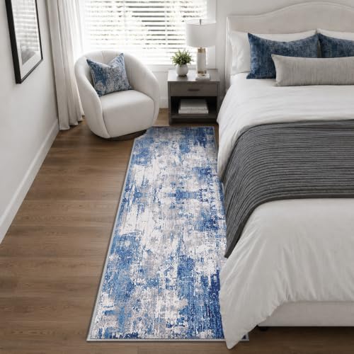 Washable Runner 2'x8' Abstract Area Rug for Hallway Blue Gray (Blue/Gray / 2' x 8' (Runner))