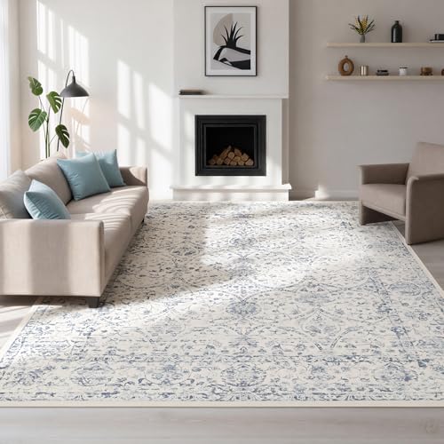 8x10 Boho Washable Area Rug for Living Room (8' x 10' (Rectangular) / White-blue)
