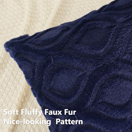 Faux Fur Plush Soft Navy Blue Throw Pillow Covers 22x22 Set of 2 (22" x 22" (Pack of 2) / Navy Blue)
