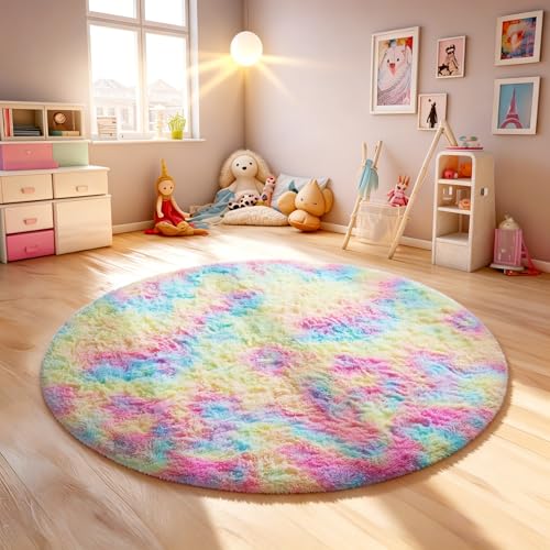 Round Rugs 4Ft Rainbow Circle Area Rug (Rainbow / 4' (Round))