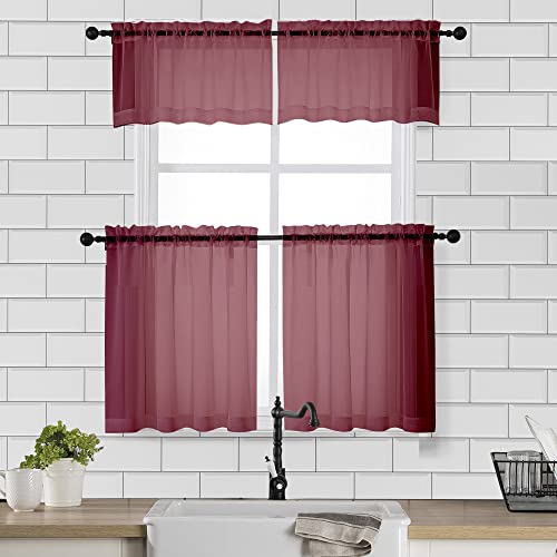 Sheer Tier Curtains 24 Inch Length (Burgundy / 42"W x 24"L (Pack of 2))