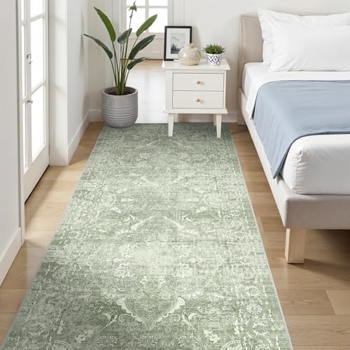 4x8 Washable Hallway Runner Rug (Muted Sage Green / 4x8)