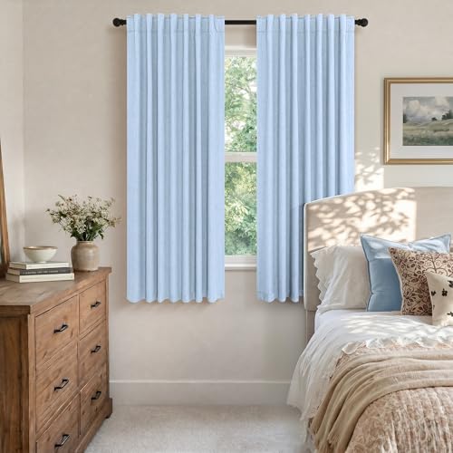 Light Blue Curtains for Bedroom 63 Inch Length 2 Panels Linen Blackout Room Darkening Cold Heat Light Blocking Sky Baby Blue Curtains for Kids Room Girls Boys Nursery Breakfast Nook 52x63 Long (Light Blue / 52"W x 63"L (Pack of 2))