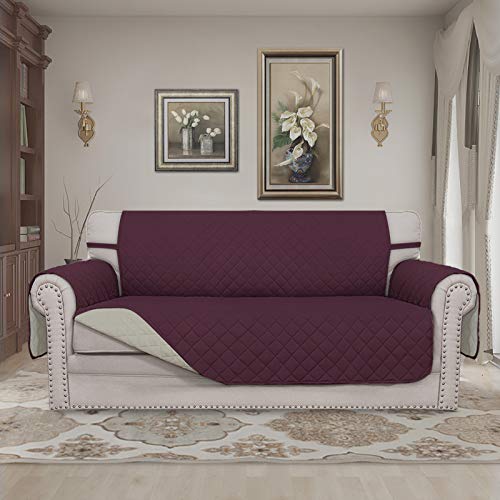 Reversible Couch Cover (Wine/Beige / Medium-XL Loveseat)