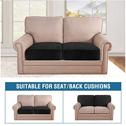 Velvet Stretch Couch Cushion Cover Plush Cushion Slipcover for Chair Loveseat Sofa Cushion Furniture Protector Seat Cushion Sofa Cover (Black / 2 Cushion Sofa)