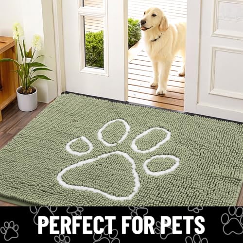 Dog Door Mat for Muddy Paws (36"X24" / Sage Green and White)