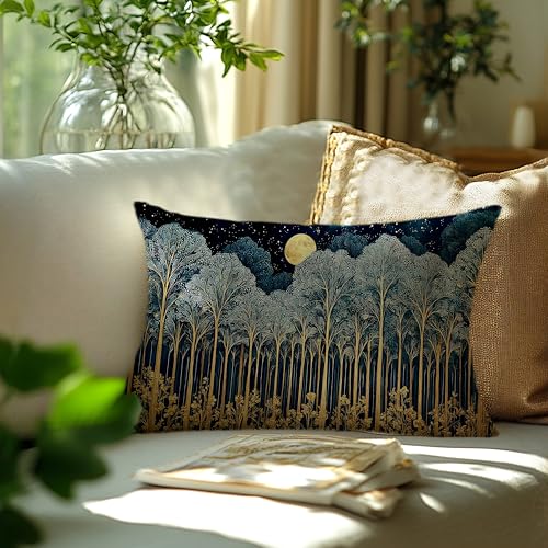 Rustic William Morris Inspired Forest Green Moon Decor Pillow Covers 12x20 Double (Forest-moon 13 / 20" x 12" (Pack of 1))