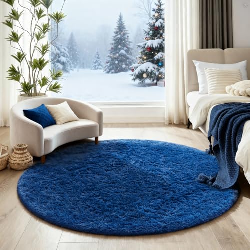Round Rug 4Ft Blue Circle Area Rug (6- Blue / 4' (Round))