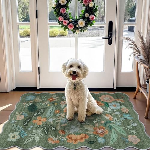 Washable Floral 2x3 Area Rug (2' x 3' (Rectangular) / Green/Floral)