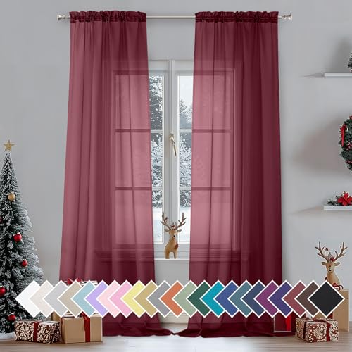Sheer Window Curtain Panels 96 Inch Long 2 Pieces (40"W x 96"L (Pack of 2) / Burgundy)