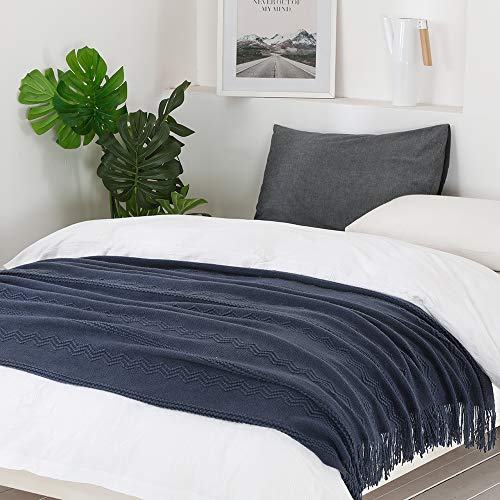 Navy Throw Blanket 60x80 Inch Boho Knitted Soft Throw Sofa Blanket (Navy / 60"x80")