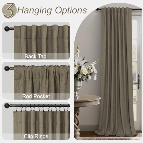 Brown Room Darkening Curtains 96 Inch Long for Living Room Dining Back Tab Linen Blackout Drapes Rustic Neutral Energy Efficient Black Out Window Curtain Panels for Bedroom Home Office Earth Cottage (Brown / 52"W x 96"L (Pack of 2))