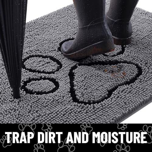 Dog Door Mat for Muddy Paws (30"X20" / Dark Grey and Black)