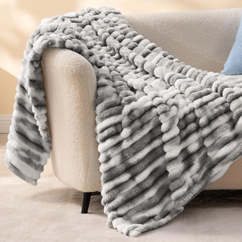 Ribbed Fleece Throw Blanket for Couch (Tie-dye Grey / Throw(50"x60"))