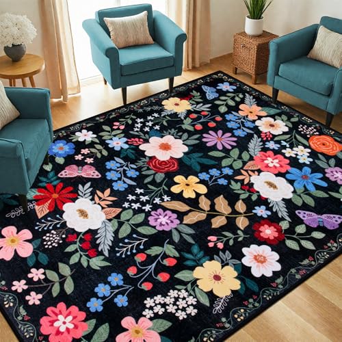 Area Rug Living Room (Black / 5' x 7' (Rectangular))