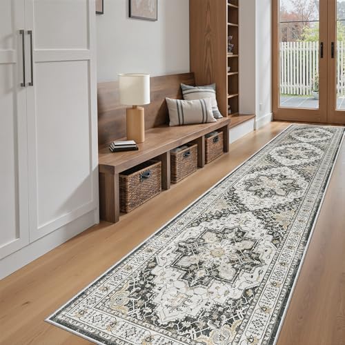 Washable Runner Rugs 2x10 Long for Hallway Kitchen (Black / 2' x 10' (Runner))