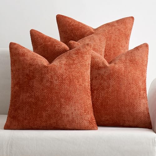 Decorative Chenille Fall Pillow Covers Burnt Orange 20x20 Pack of 4 (20" x 20" (Pack of 4) / Burnt Orange)