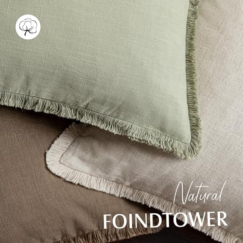 Decorative Linen Fringe Throw Pillow Covers 18×18 Light Green (18" x 18" (Pack of 2) / Seeding Green)