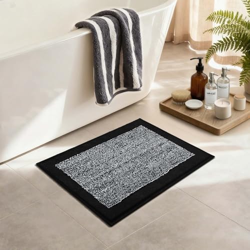 Bathroom Rugs 24x17 Non Slip Washable (Black / 1'5" x 2' (Rectangular))
