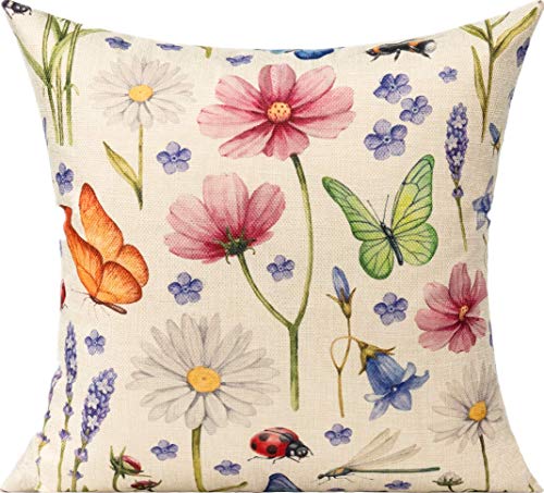 Outdoor Patio Throw Pillow Covers 20x20 Set of 4 Spring Summer Garden Flowers Farmhouse Décor Outside Furniture Bench Chair Decorative Cushion Cases for Swing Deep Seat Bed Couch Sofa (20x20)