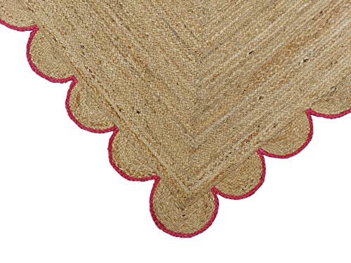 Scalloped Natural Jute Area Rug (10'x13' (Rectangular) / Pink)