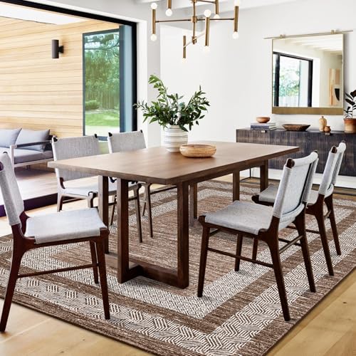 Area Rug 5x7 Distressed Bordered Washable Non Slip Floor Carpet (Dark Brown / 5' x 7' (Rectangular))