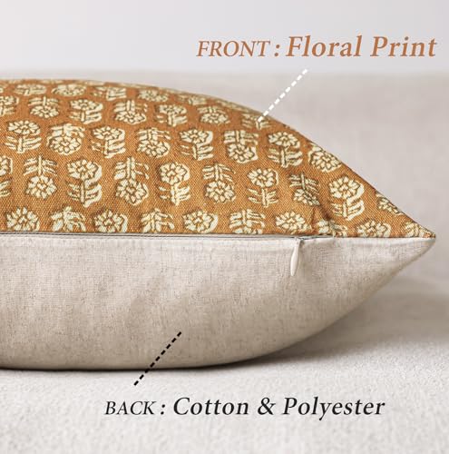 Decorative Floral Print Throw Pillow Covers 20×20 Golden Orange (20" x 20" (Pack of 2) / Golden Orange)