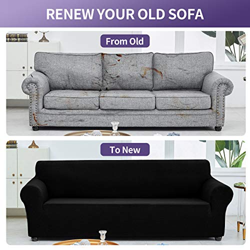 Stretch Loveseat Couch Cover Slipcover (Black / Medium（55"-78"))