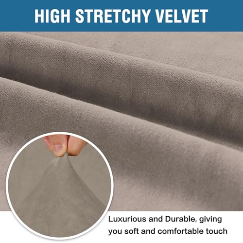 Stretch Velvet Loveseat Covers for 2 Cushion Couch Covers for Living Room Sofa Covers Slipcovers with Non Slip Straps Bottom (Taupe / Loveseat)