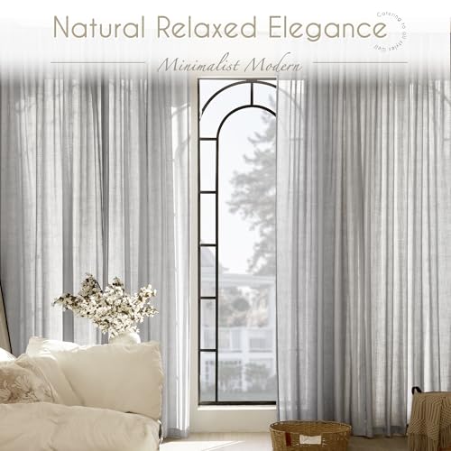 Linen Blend Grey Curtains for Living Room Back Tab Modern Farmhouse Semi Sheer Light Gray Curtains 84 inches Long 2 Panels Set Muted Neutral Cotton Texture Window Curtain for Dining Room Bedroom (Grey / 52"W x 84"L (Pack of 2))