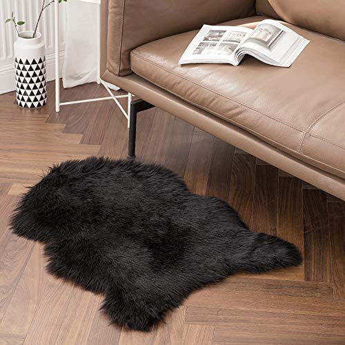 Fluffy Area Rug 2x3 ft Faux Fur Sheepskin Rug for Bedroom Black (2' x 3' (Sheepskin) / Black)