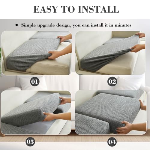 Sofa Covers Couch Covers for Sofa Pet Friendly Couch Cushion Covers Universal Sofa Covers Washable Stretch Slipcovers for Sectional Sofa (Texture Gray / 3 Seats + Chaise Cover)