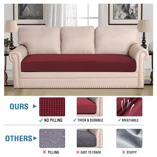 Super Stretch Individual Seat Cushion Covers Sofa Covers Couch Cushion Covers Slipcover Sets Thick Jacquard Textured Twill Fabric (Wine/Burgundy / 1 Cushion Sofa)